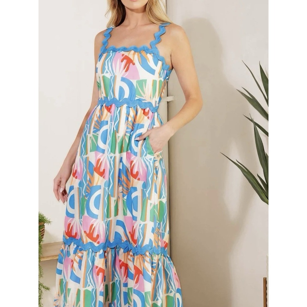 Flying Tomato A Head Start Woven Midi Dress S Ric Rac‎ Resort Vacation 0299